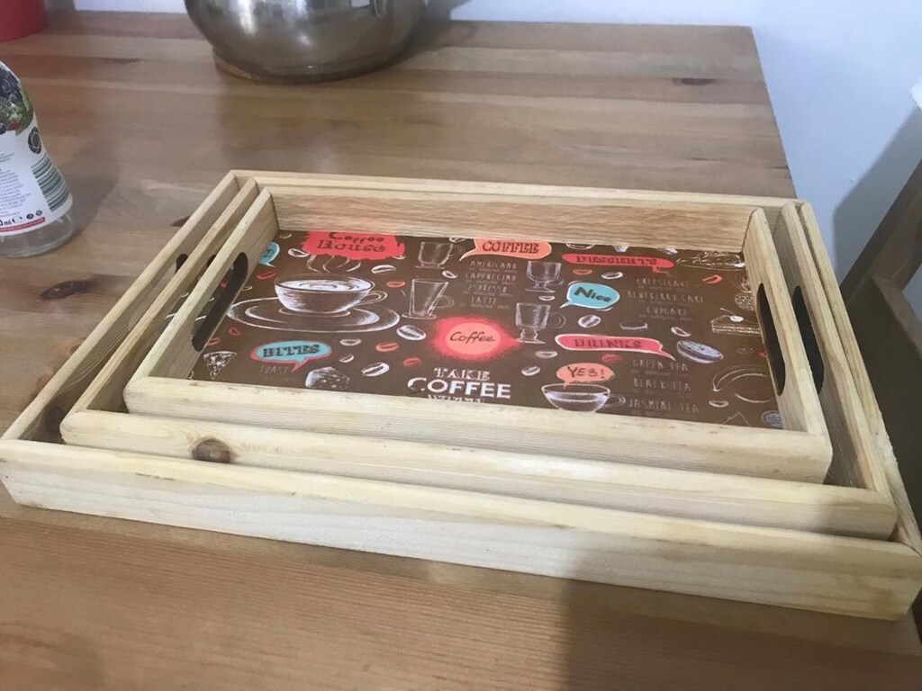 ahşap çay sunum tepsi üç adet - 2