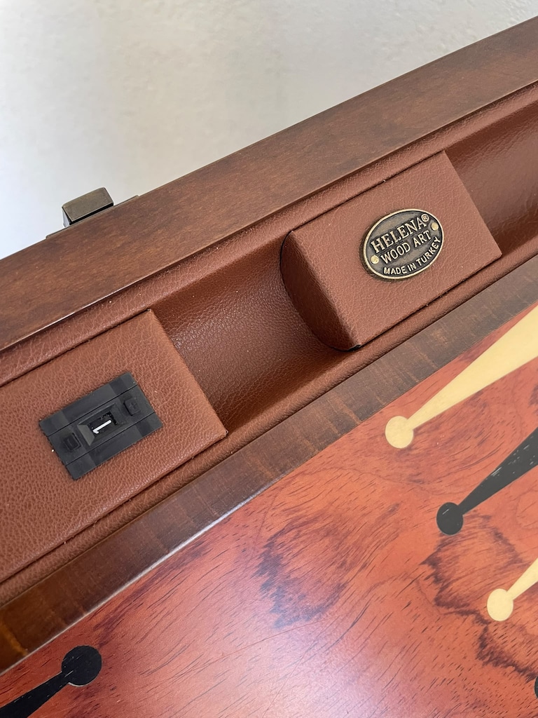 HELENA WOODART VEGAS DERİ TAVLA GENİŞ KASALI EL YAPIMI CEVİZ - 7