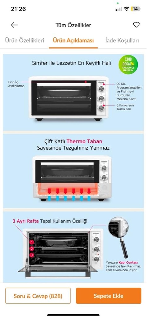 Simfer 4242 42 Litre Turbo Fanlı Mini/Midi Fırın - 2