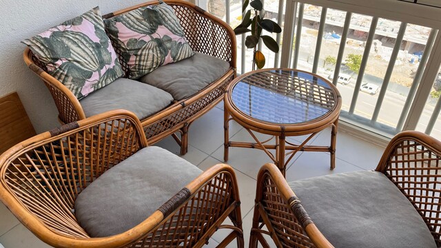 Bambu Balkon Seti Bahçe Takımı Minderli Sehpalı 5 Parça