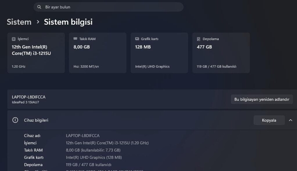 Temiz Lenovo Ideapad - 3