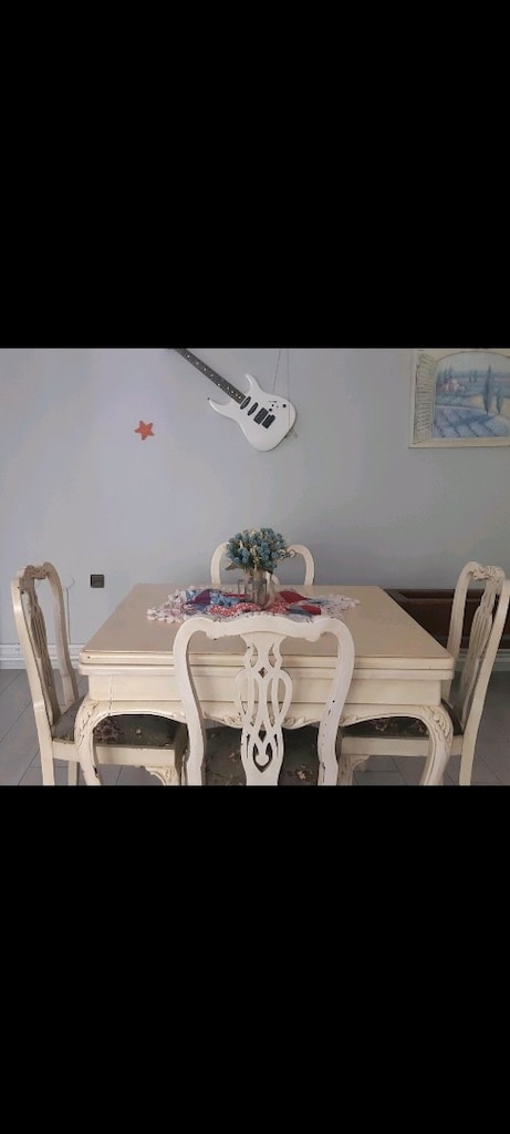 Antika, el koyması, açılır ceviz masa-sandalye takımı - 3