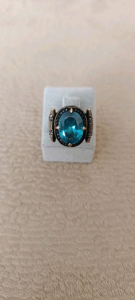 925 Ayar Aqua Marin Taşlı Gümüş Yüzük - 3