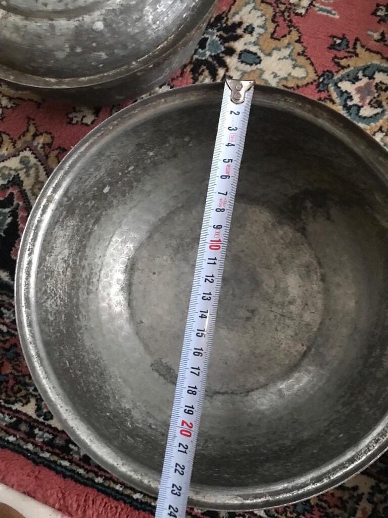 4 adet antika bakır tencere ve tepsi - 7