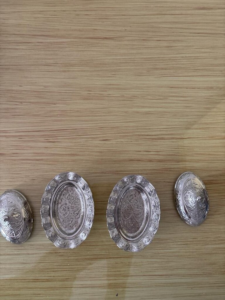 Osmanlı 2’li bakır kahve fincan takımı, damat fincan seti, gümüş renkl - 7