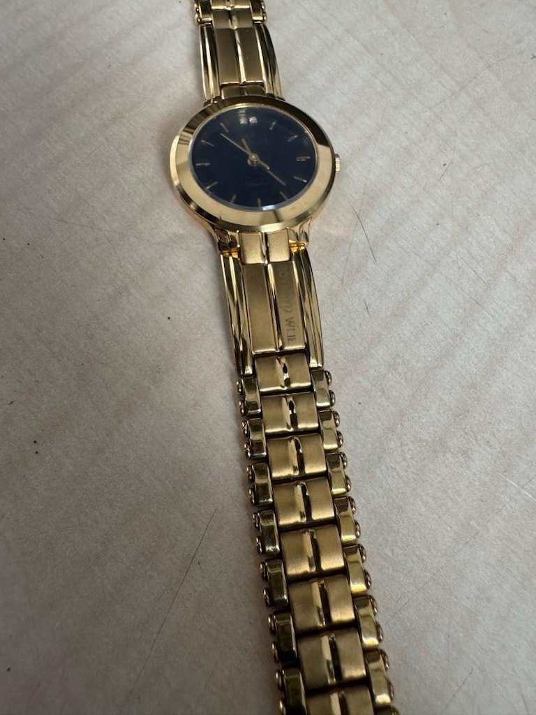 24K Altın Kaplama Taşlı Siyah Kadran Sıfır Vintage Kadın Saati - 4