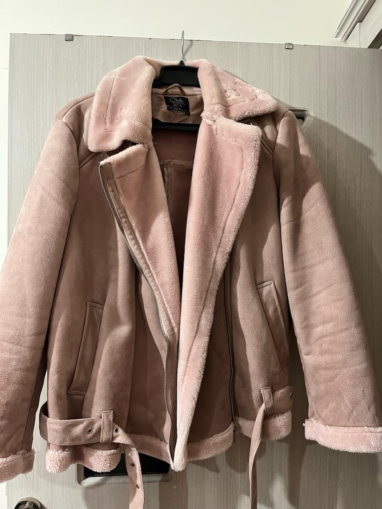 : C&A Clockhouse Pembe İçi Kürklü Süet Biker Ceket / Havacı Montu - 44 - 5