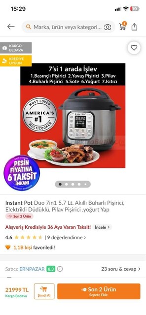 Instant Pot Duo 7-in-1 Akıllı Çok Amaçlı Pişirici – Sıfır
