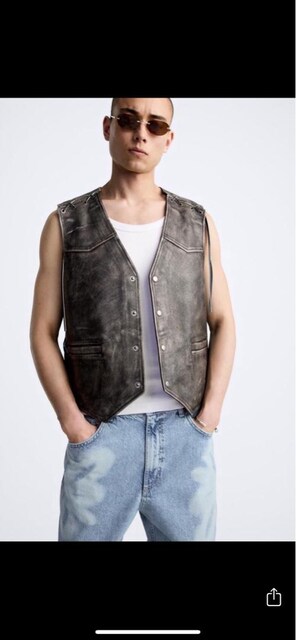 ZARA HAKİKİ DERİ VINTAGE GÖRÜNÜMLÜ YELEK
