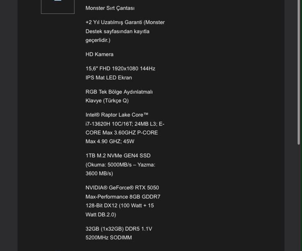 Monster Abra A5 V22.1.5 | i7-13620H | RTX 5050 8GB | 32GB RAM | 1TB SS - 2