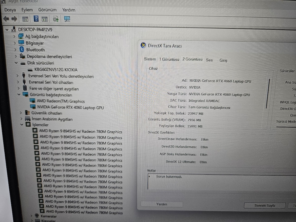 HP VİCTUS +RYZEN 9 8945HS + RTX 4060 8 GB + 32 GB RAM+ GARANTİLİ - 7
