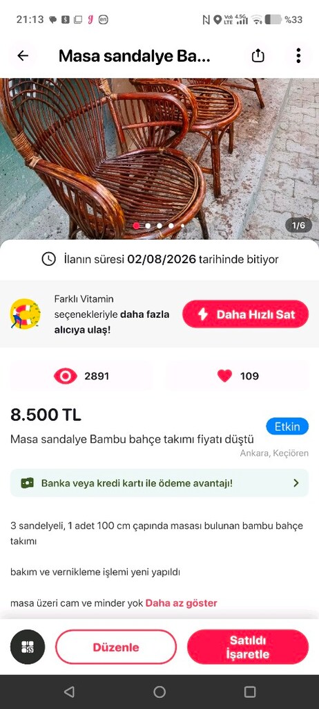 Masa sandelye takımı ( Sıfır Ürün) - 5