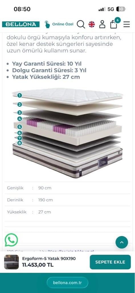 Bellona sıfır yatak iki adet 90*190 - 5