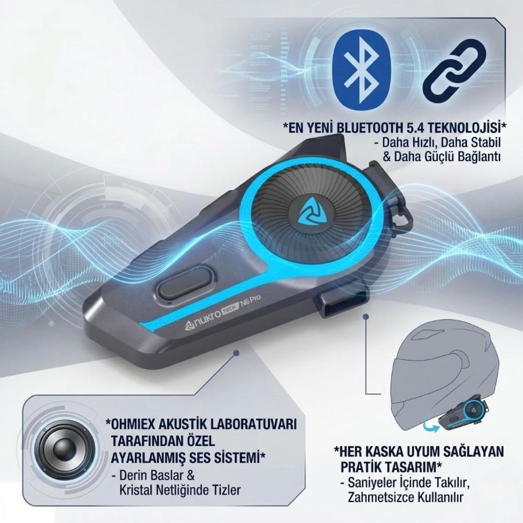 NUKROTECH N6 PRO - MESH ve SESLİ KOMUT BLUETOOTH İNTERCOM SETİ - 2
