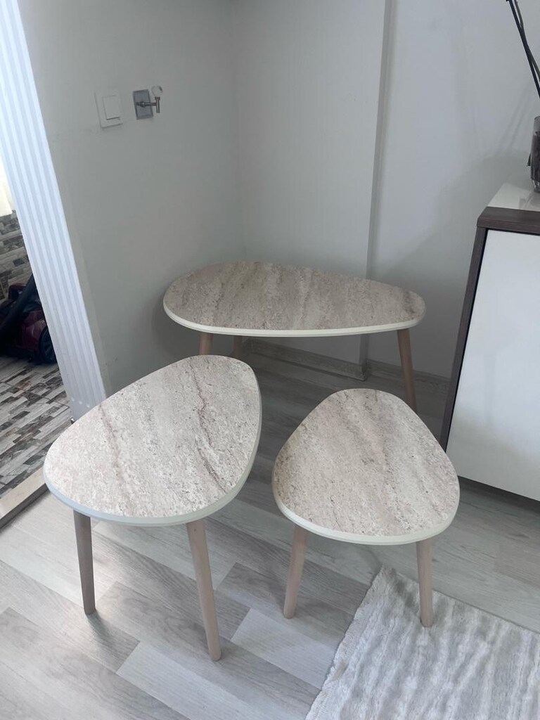 ACİL SATILIK 3LÜ BEYAZ HALI SET + ZİGON SEHPA - 8