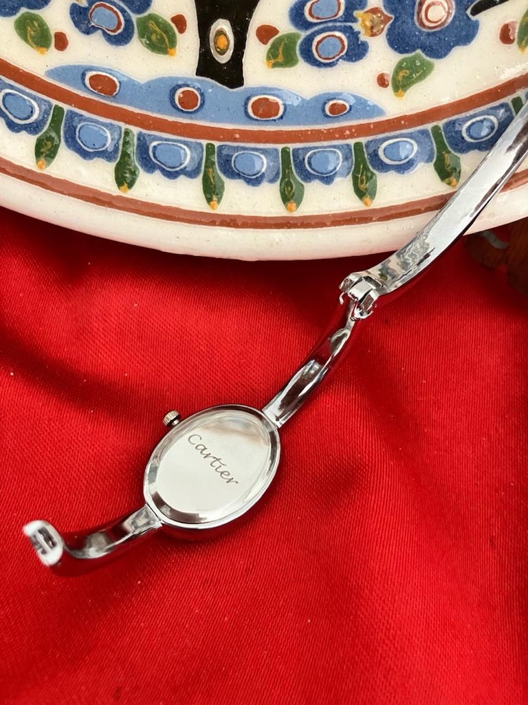 Cartier Yeşil Kadran kelepçe kordon Zarif Kadın Kol Saati - 9