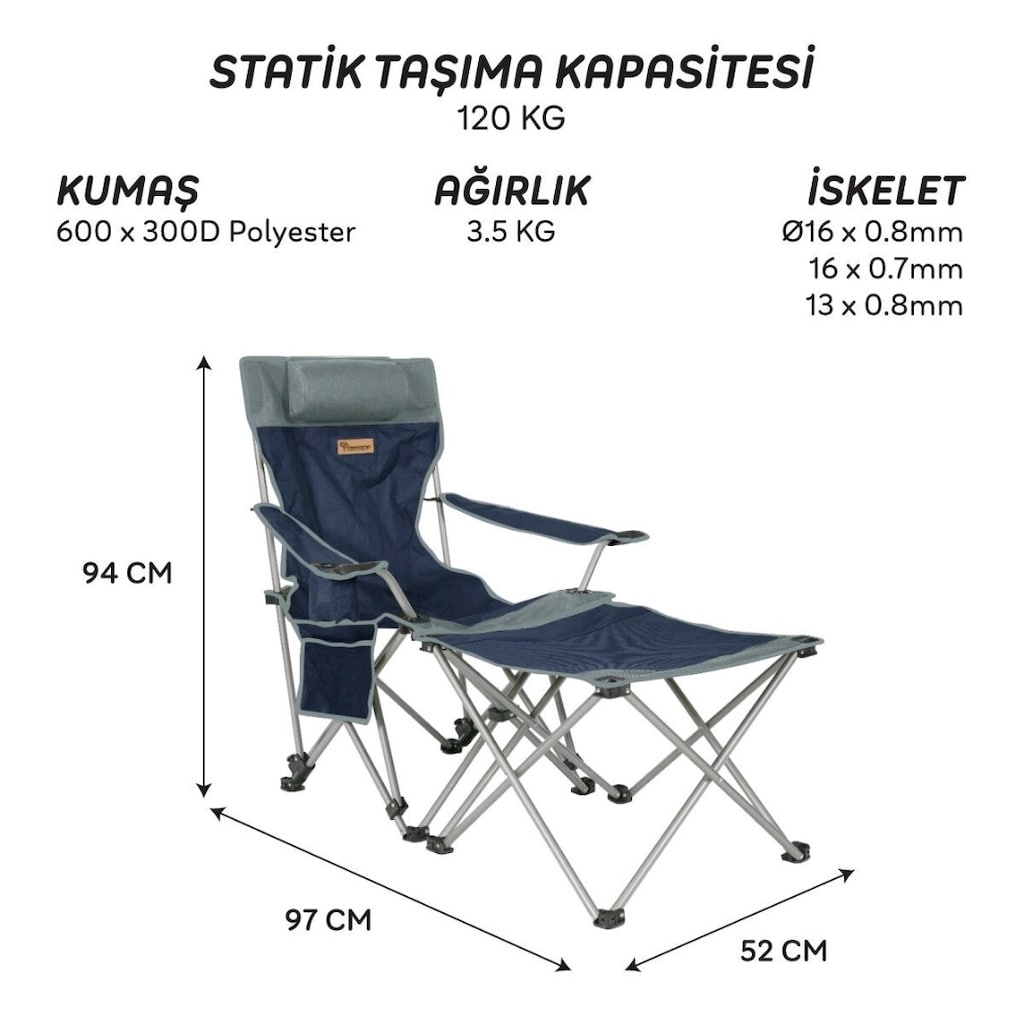 FreeCamp Phoenix Katlanır Masalı Sandalye-LACİVERT-GRİ / SIFIR ÜRÜN - 4