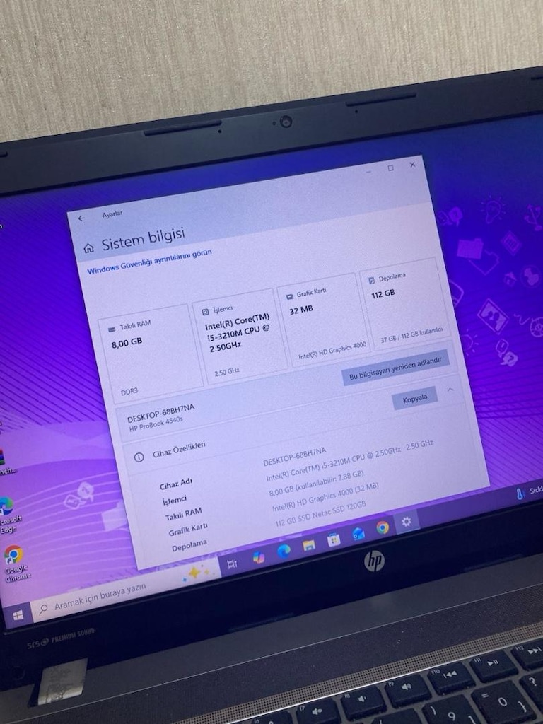 HP-i5 PROBOOK-M İŞLEMCİ-8GB RAM-120GB SSD-METAL KASA-LAPTOP - 3