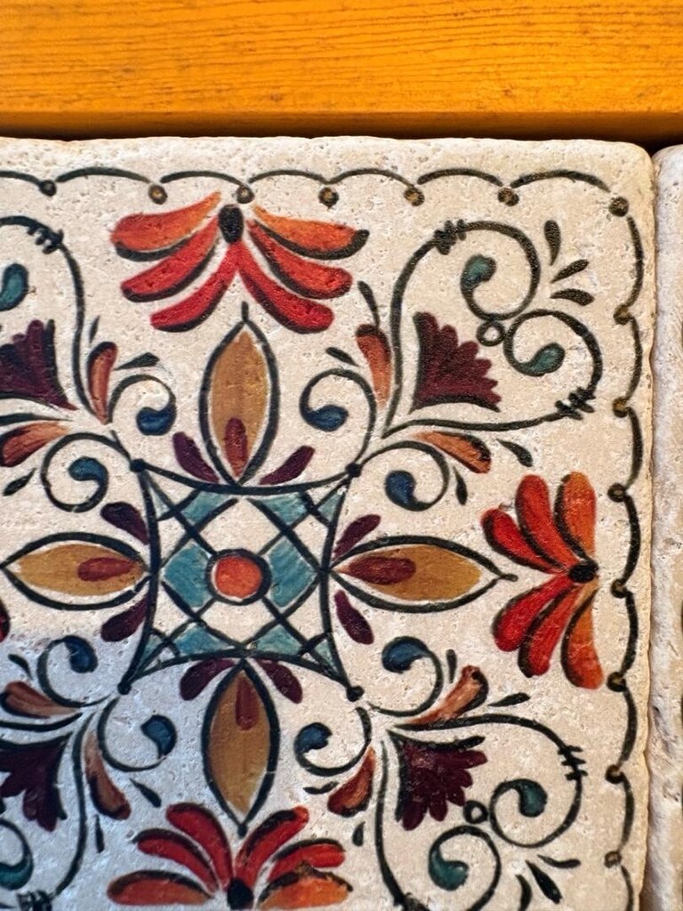 Yellow Vintage Ahşap Çerçeveli Traverten Taşlı Ayna - 2