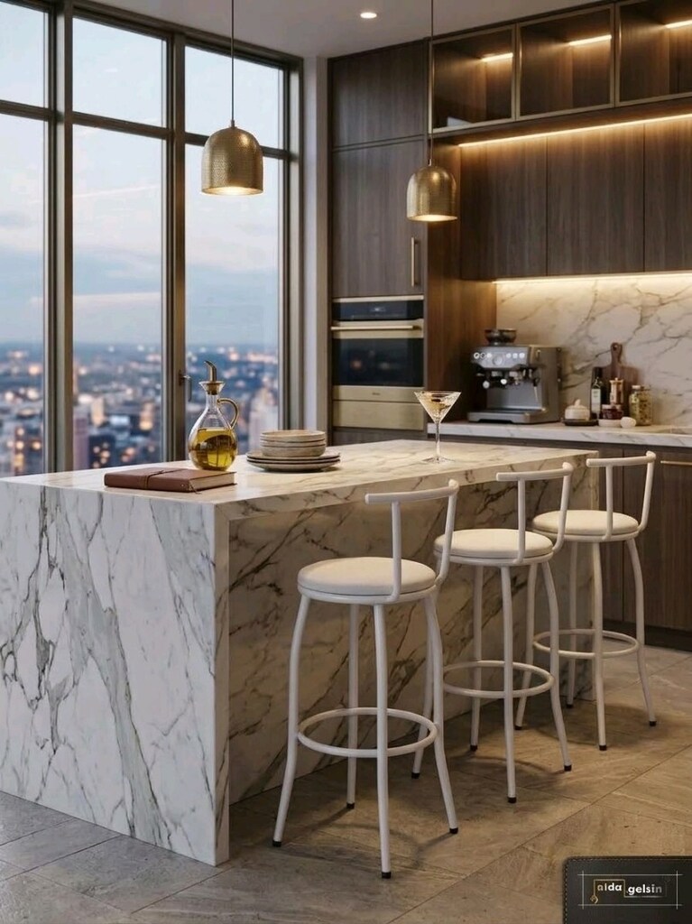 Dekoratif Sırtlı Bar Tabure Ak İnci - 2