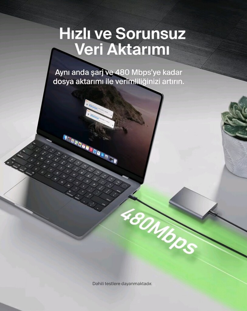 SIFIR BELKIN BOOSTCHARGE 60W 1.5 METRE ÖRGÜLÜ SÜPER HIZLI ŞARJ KABLOSU - 4
