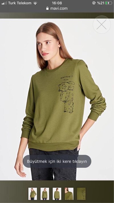 Mavi jeans kedili haki sweatshirt yeni etiketli