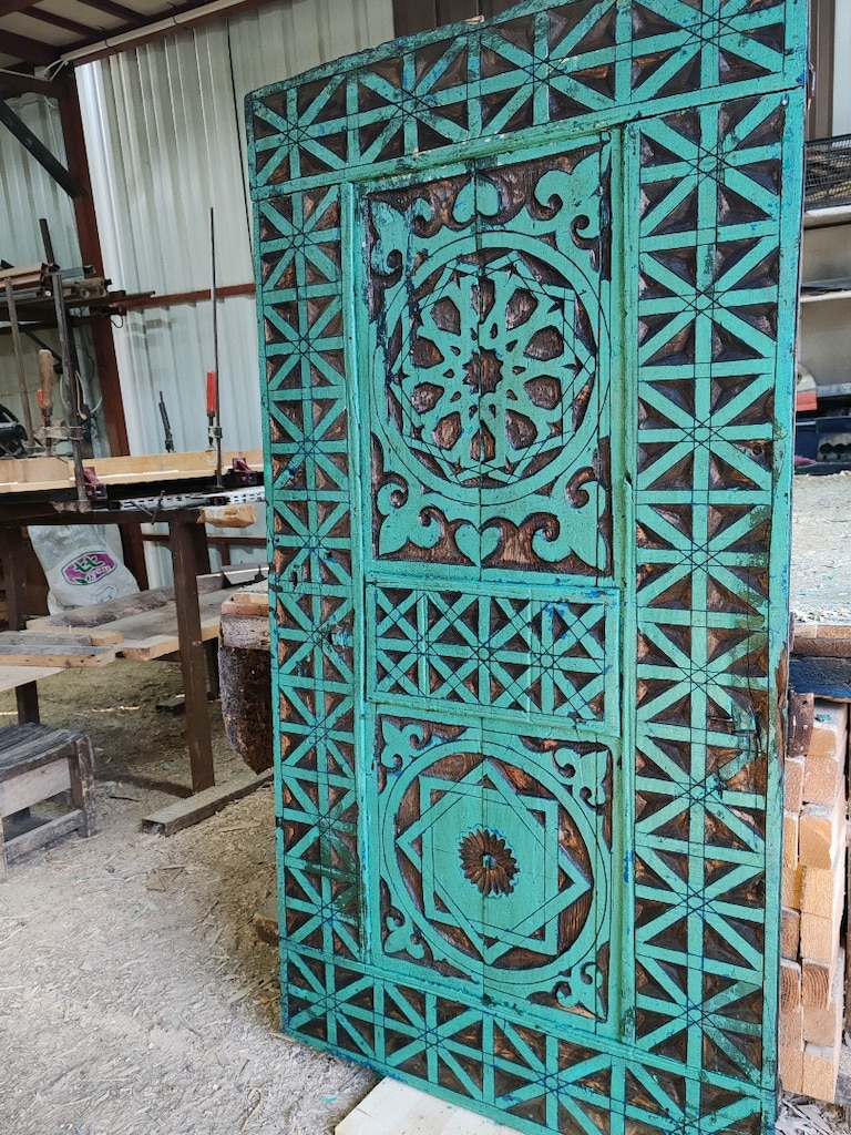 tamamı el oyması eski ahşap kapı 160/80 - 2