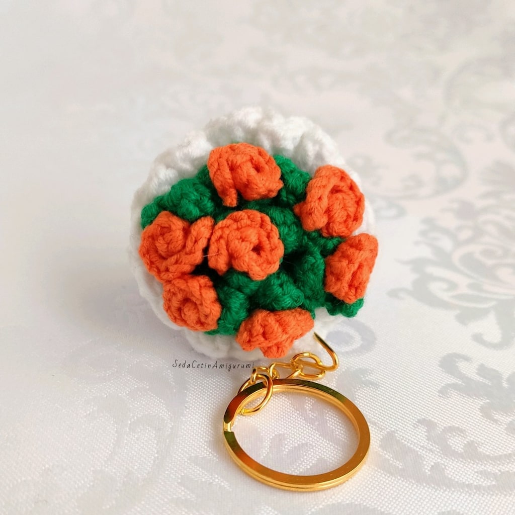 Örgü Çiçek Buketi Anahtarlık Amigurumi Solmayan Çiçek Çanta Süsü - 4