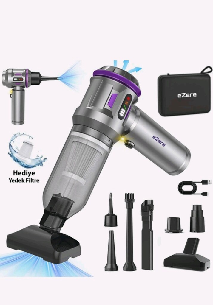 Ezere TurboVac 20000pa Güçlü Dijital Göstergeli Vakumlu Kablosuz Üflem
