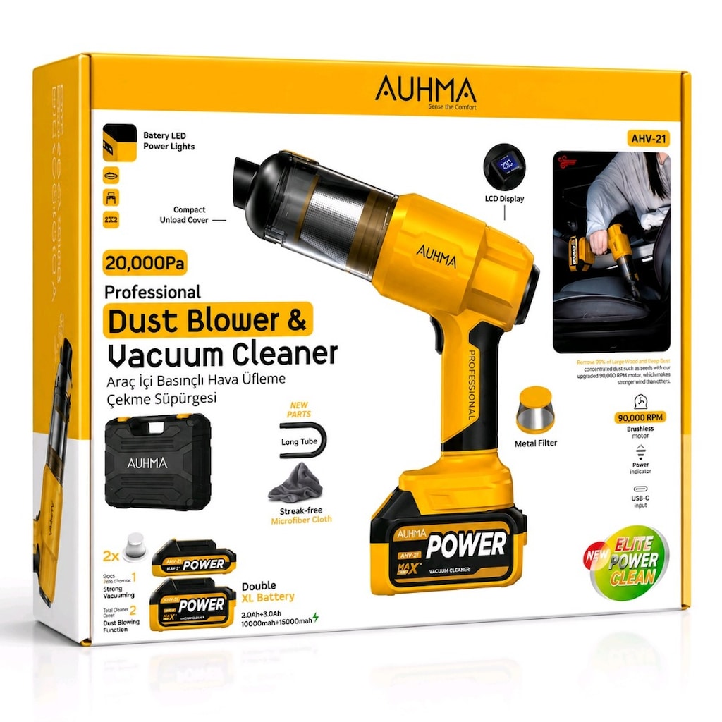 Auhma AHV-21 Çift Bataryalı 20.000Pa Araç Süpürgesi - 7