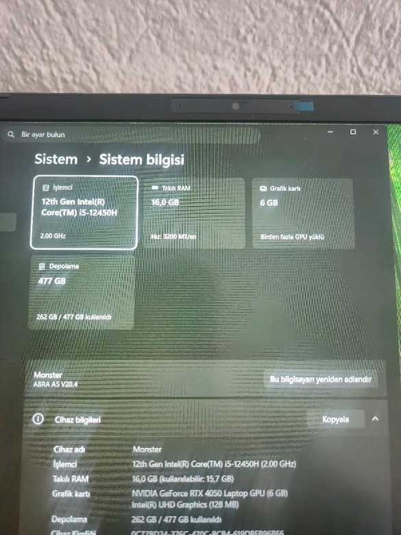 SIFIR AYARINDA Monster Abra A5 V20.4.2 RTX 4050li Güçlü Oyun Laptopu - 4