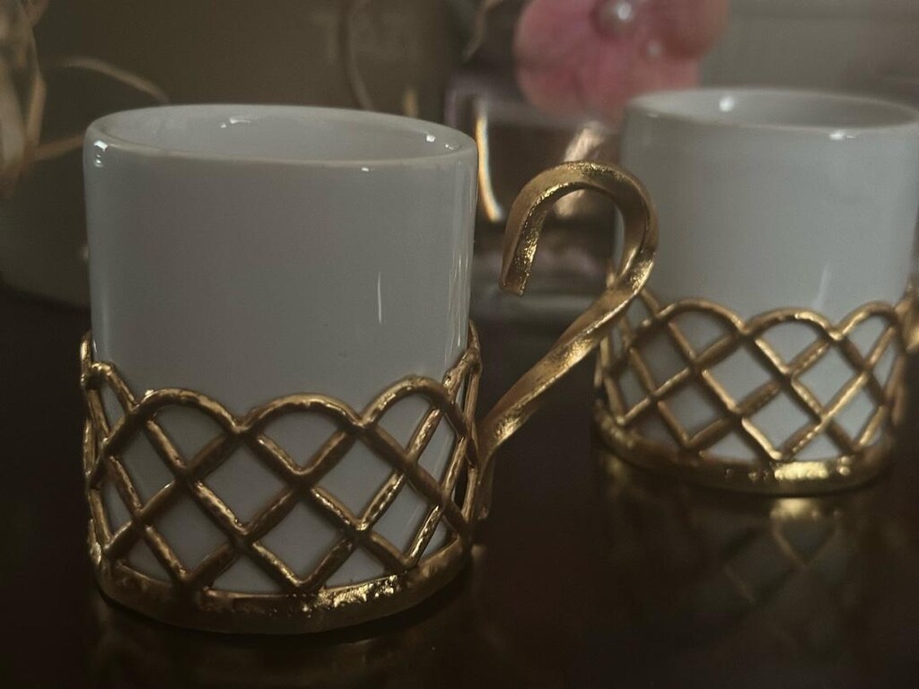 nişan kahve fincanı beyaz gold - 4