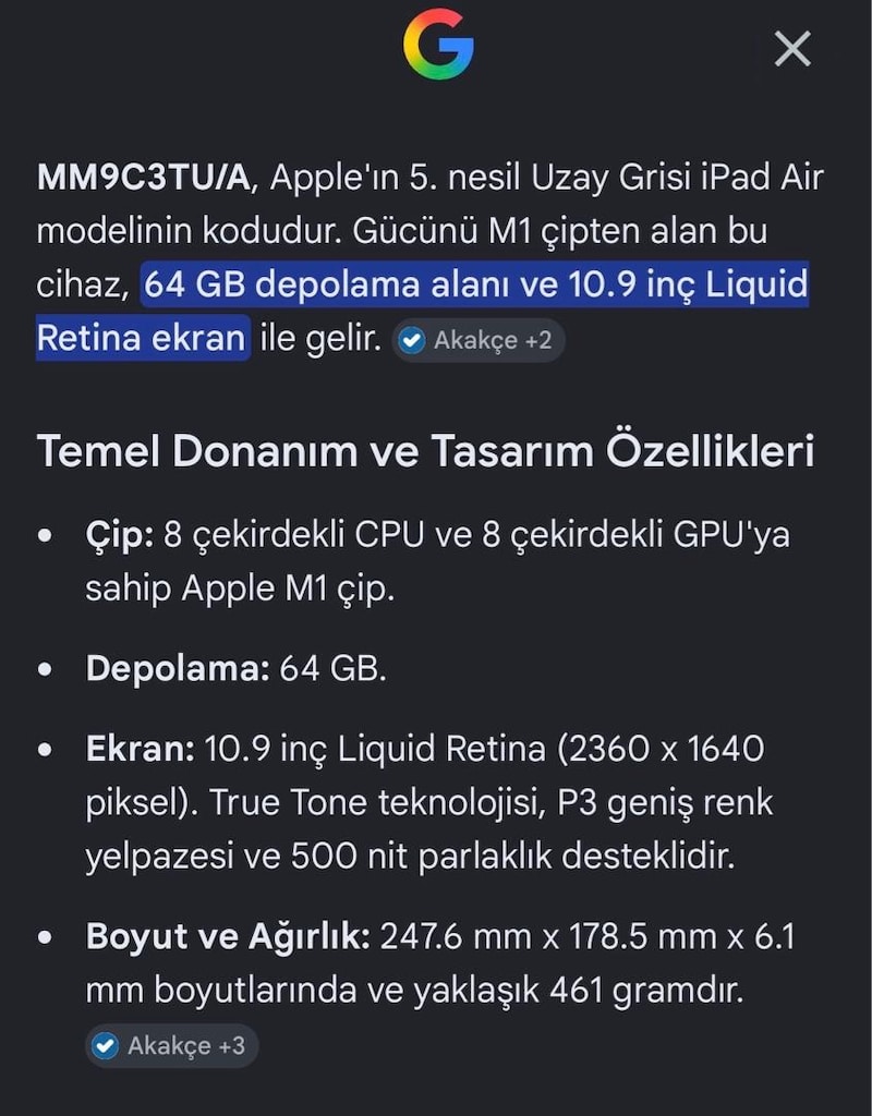Apple iPad Air 5 (M1) 64 GB Wi-Fi Uzay Grisi | Kozmetik Kusursuz - 7