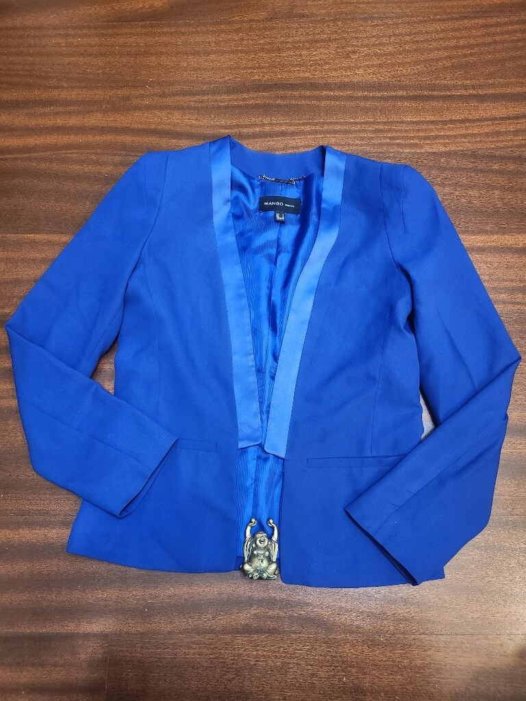 MANGO Mavi Saten Detaylı Blazer