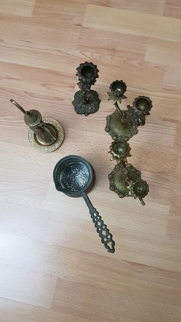 sarı pirinç mumluk bakır cezve sarı küçük ibrik - 4