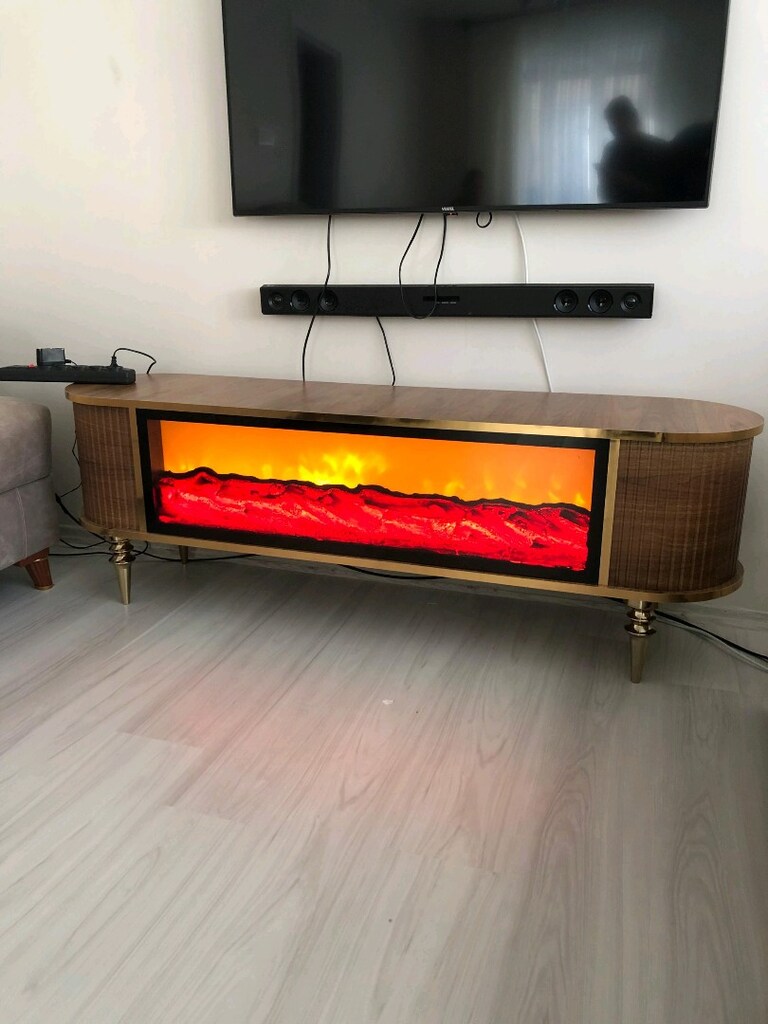 imalattan şömineli 3 efekt li kumandalı Bluetooth lu müzikli TV sehpas - 4