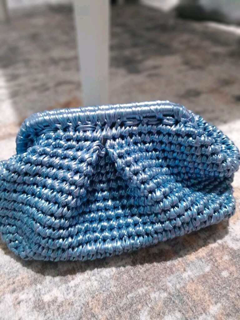 rafya ipten çantaEl Örgüsü Burs Kapamalı Rafya İp Clutch Çanta - 5