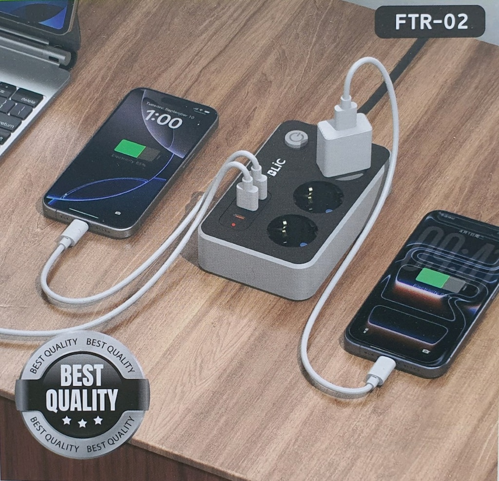Blic FTR-02 akım korumalı 3’lü priz–2xUSB+1xType-C girişli 2 mt.uzatma - 3