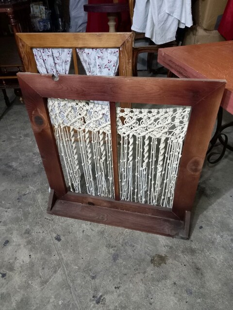 Vintage makrome perdeli window çerçeve