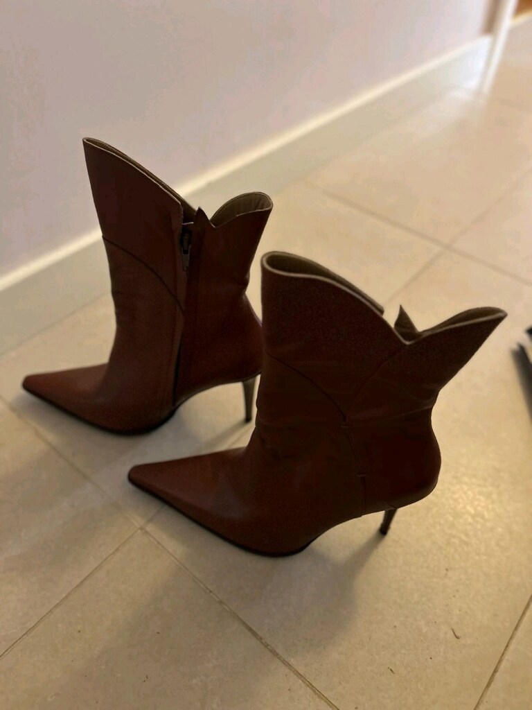Italyan deri hand made fındık kahve Stiletto bot