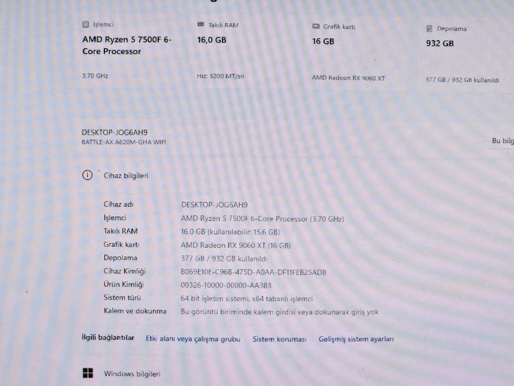 Ryzen 5 7500F RX 9060 XT 16GB 1TB SSD 16GB Ram - 5