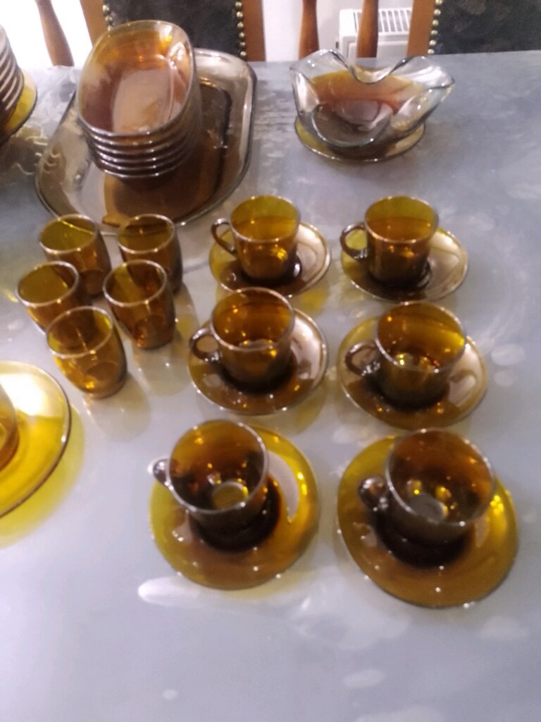 Yemek Takımı Antika Renkli Cam 60 Parça - 3