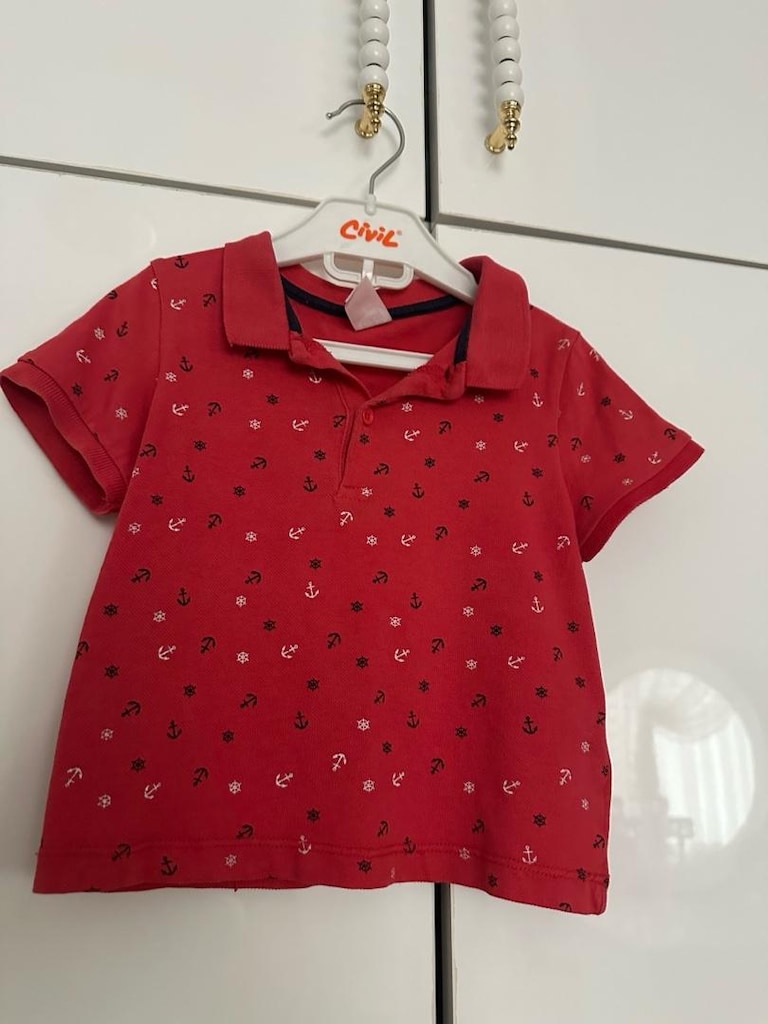 Kırmızı Çapraz Desenli Çocuk Polo Tişört - 2