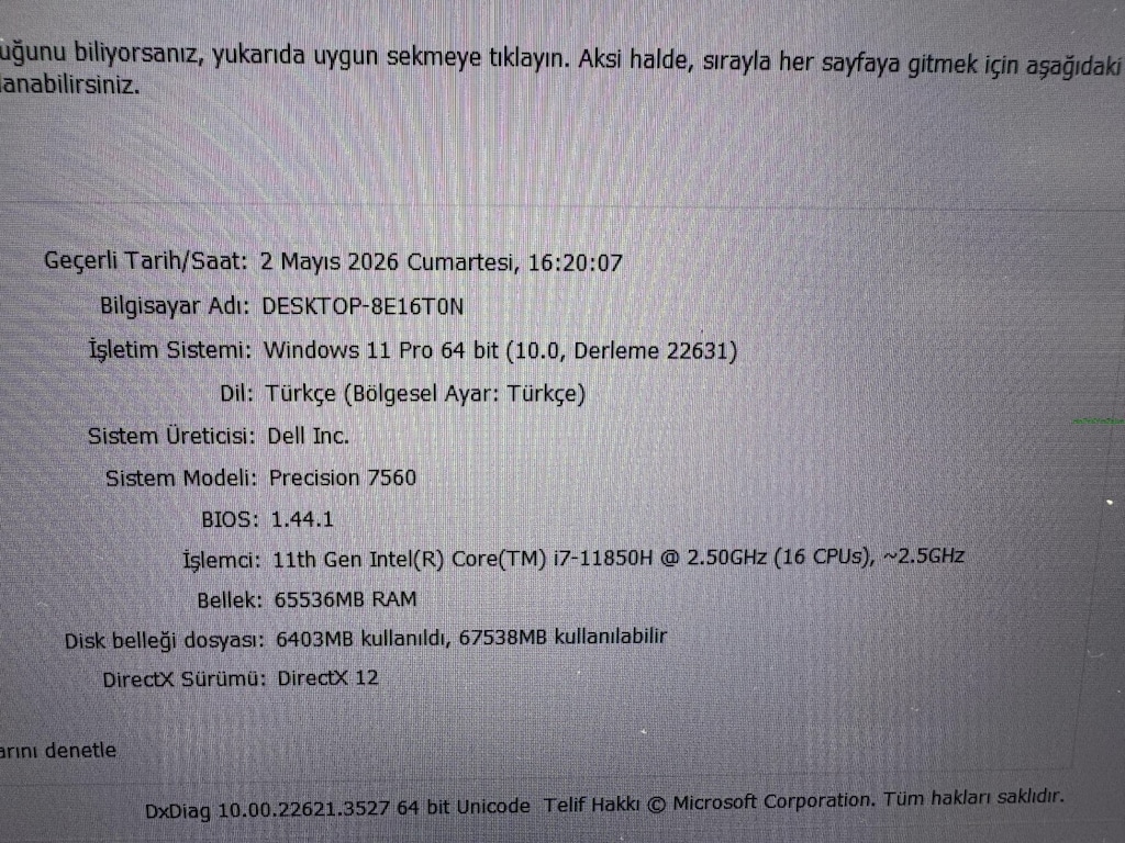 DELL İ7 11. NESİL 64 GB RAM 512 NVME QUADRO A3000 - 7