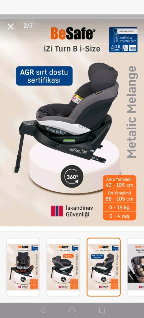 BeSafe Izi Turn I-size 0-18 kg 360 ° Dönebilen İsofix'li Oto Koltuğu - 3