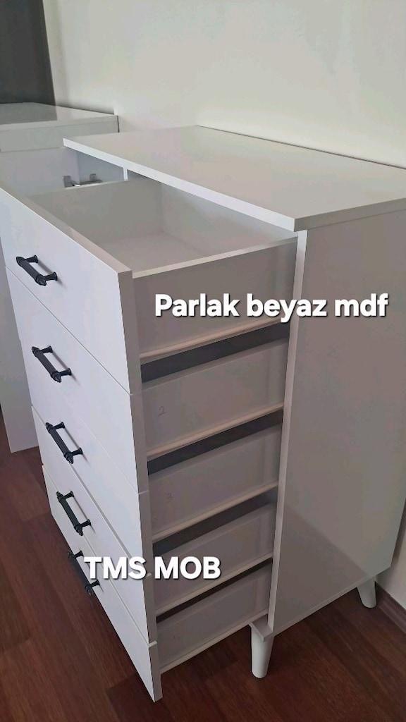 şifonyer mdf 5 çekmeceli raflı kapaklı çok amaçlı dolap - 4