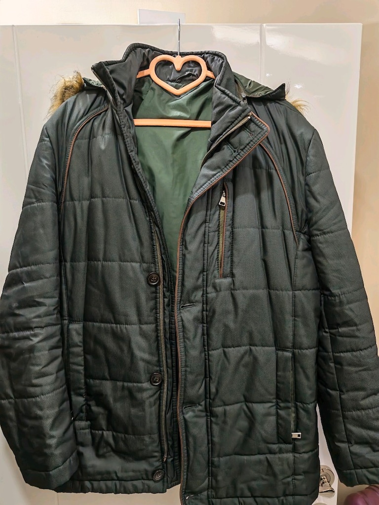 Kürk Kapüşonlu Şişme Kışlık Erkek Mont / Parka (Haki / Koyu Yeşil)