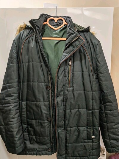 Kürk Kapüşonlu Şişme Kışlık Erkek Mont / Parka (Haki / Koyu Yeşil)