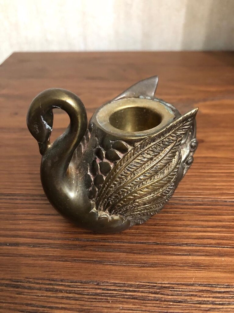 Döküm Pirinç Kuğu Biblo /Mumluk - 2