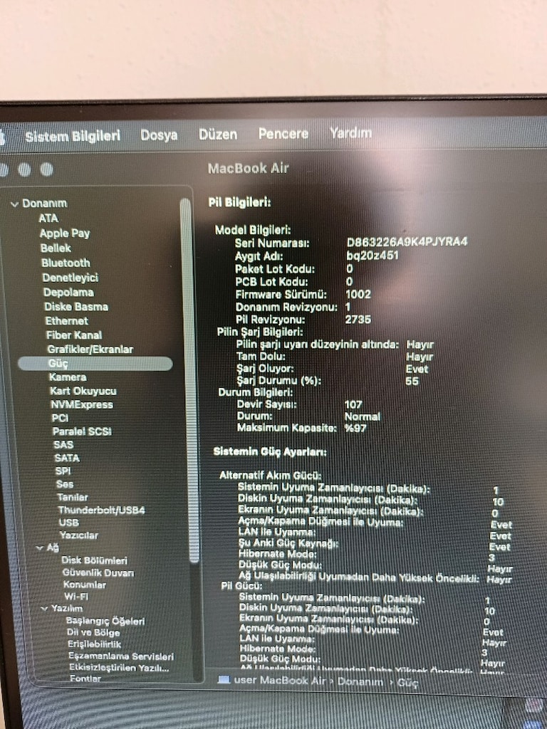 M1 Macbook Air (MONİTÖR HARİÇ) 8/256 GB - 4